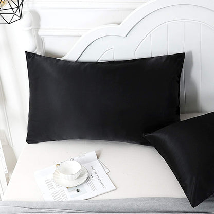 Satin Pillowcase for Hair and Skin, Silk Pillowcase 2 Pack Standard Size with Envelop Closure, Gifts for Women Men (Black, 20”X26”,2Pcs)