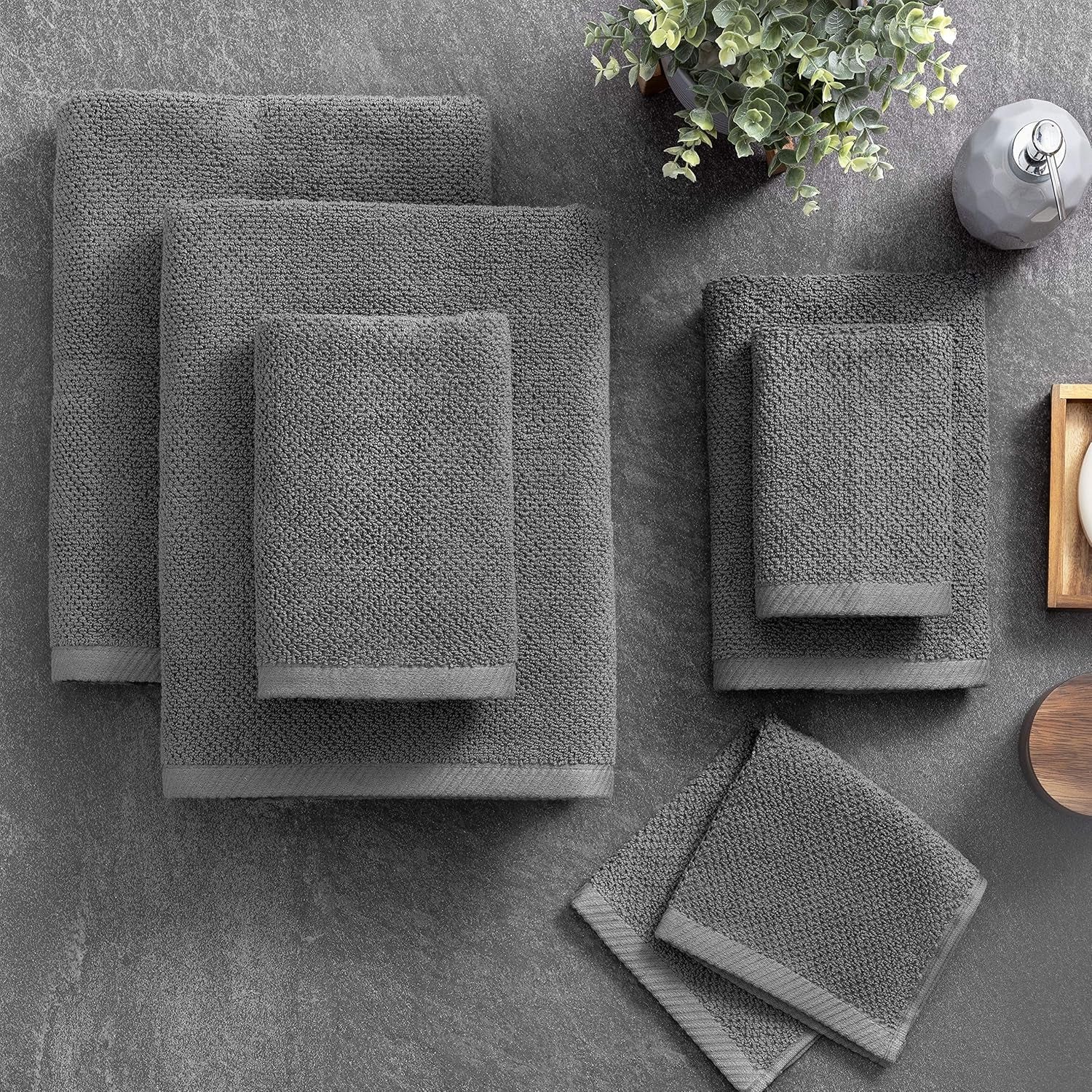 Franklin 100% Cotton Popcorn Textured Towel Set - 6 Piece 600 GSM, Soft & Plush, 2 Bath Towels, 2 Hand Towels, 2 Washcloths, Dark Gray