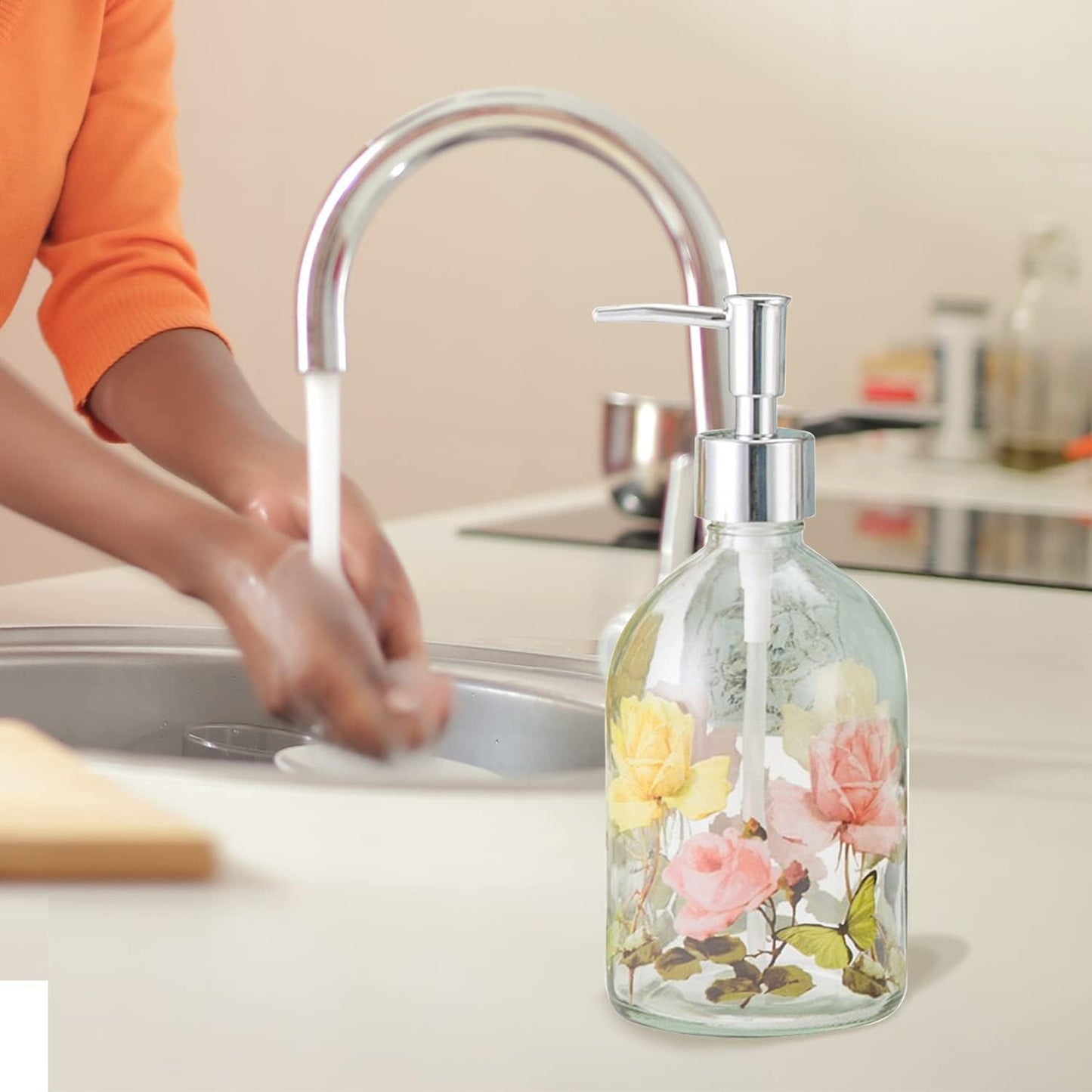 Glass Soap Dispenser Bottle with Pump,Refillable Liquid Hand Dispenser for Bathroom, Kitchen Soap Dispenser 17 Oz